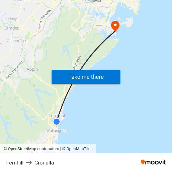 Fernhill to Cronulla map
