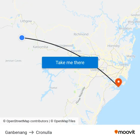 Ganbenang to Cronulla map