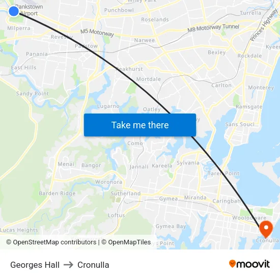 Georges Hall to Cronulla map