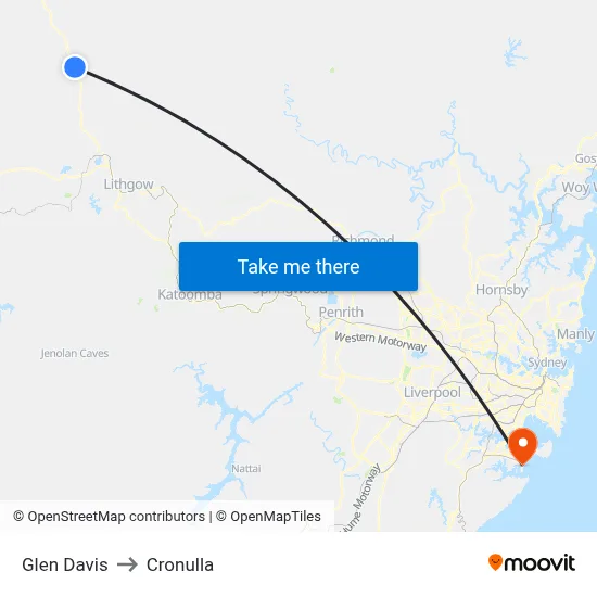 Glen Davis to Cronulla map
