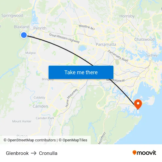 Glenbrook to Cronulla map