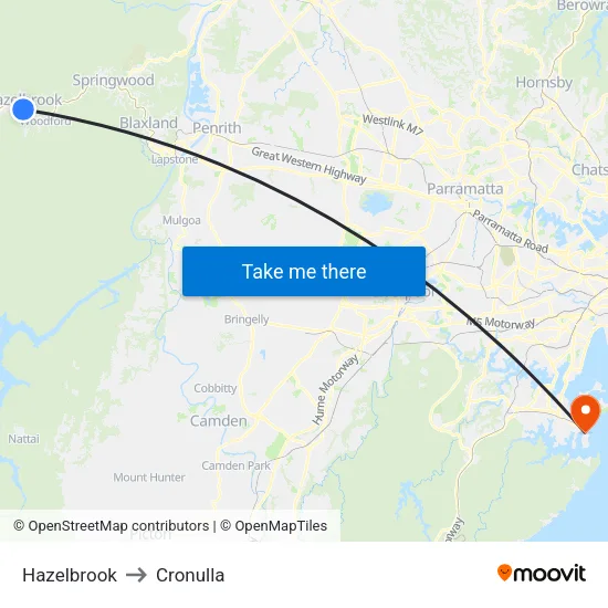 Hazelbrook to Cronulla map