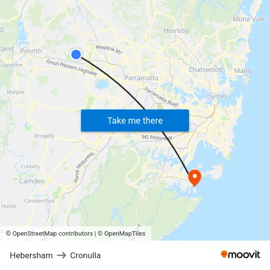 Hebersham to Cronulla map