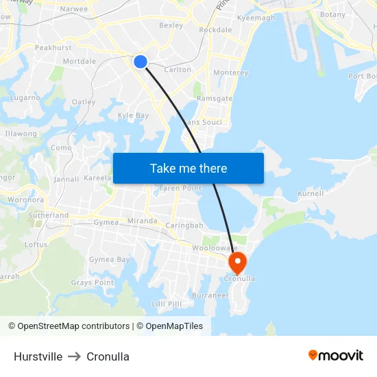 Hurstville to Cronulla map