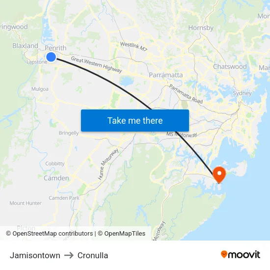 Jamisontown to Cronulla map