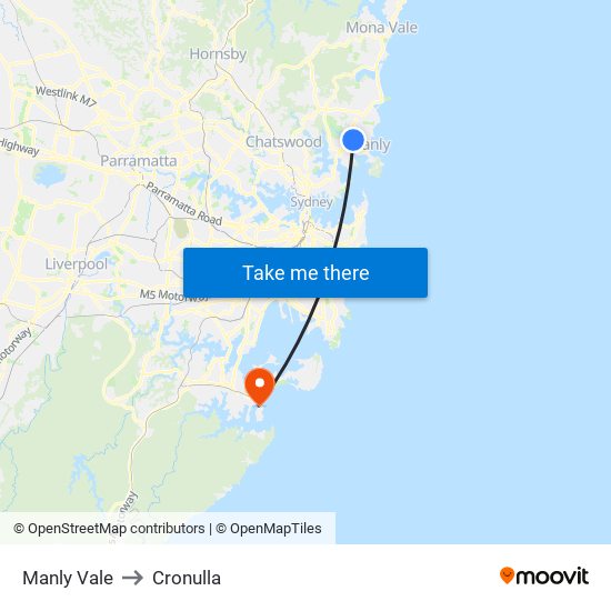 Manly Vale to Cronulla map