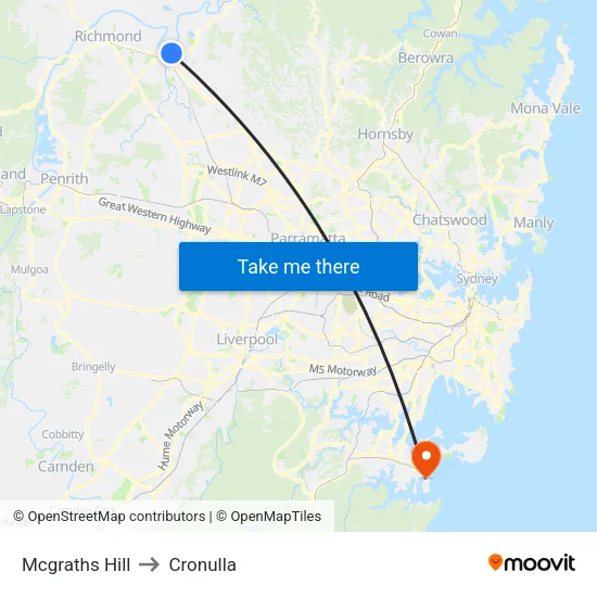 Mcgraths Hill to Cronulla map