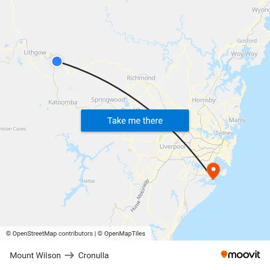 Mount Wilson to Cronulla map