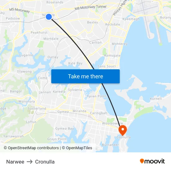 Narwee to Cronulla map