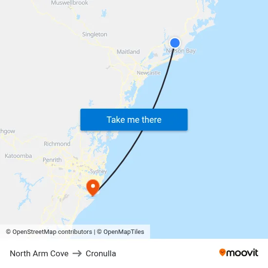North Arm Cove to Cronulla map