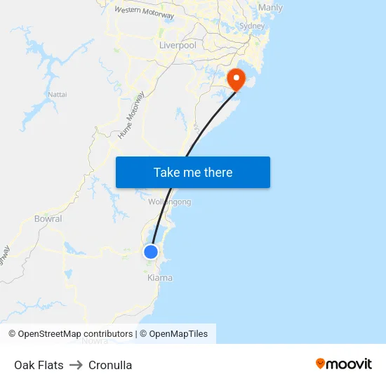 Oak Flats to Cronulla map