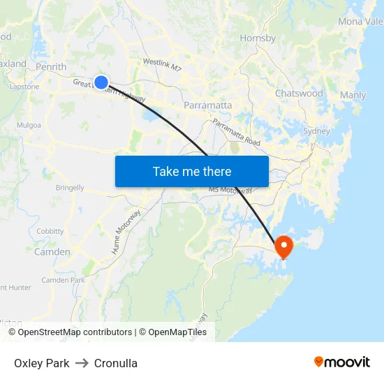 Oxley Park to Cronulla map