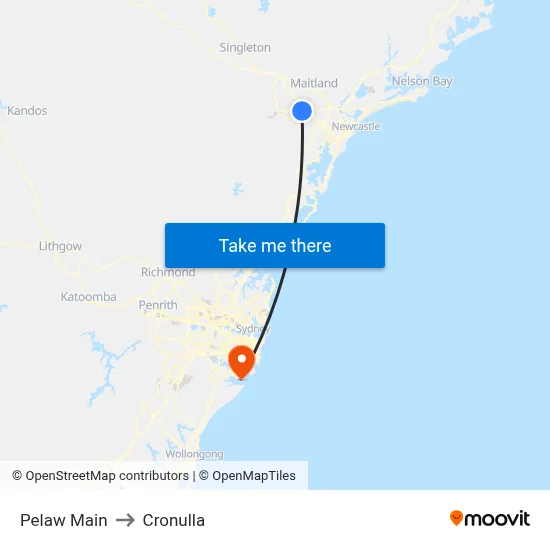 Pelaw Main to Cronulla map