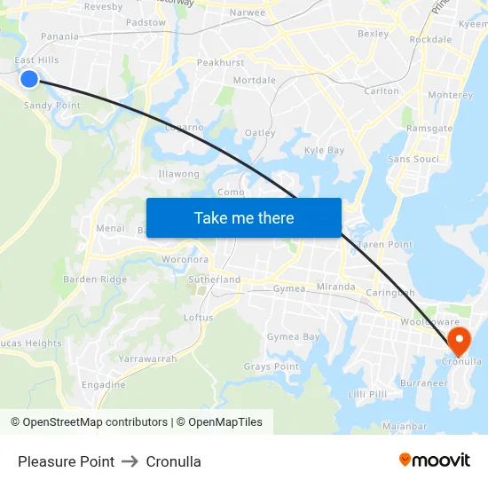 Pleasure Point to Cronulla map