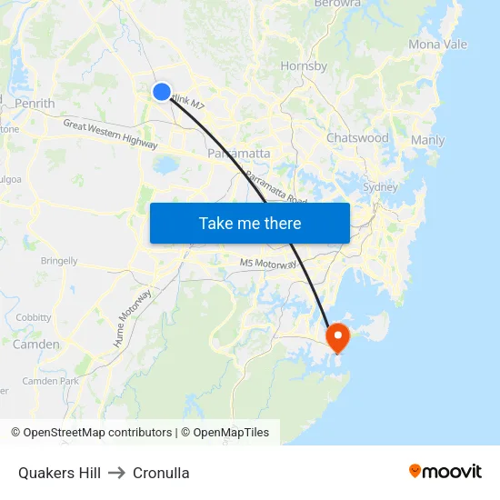 Quakers Hill to Cronulla map