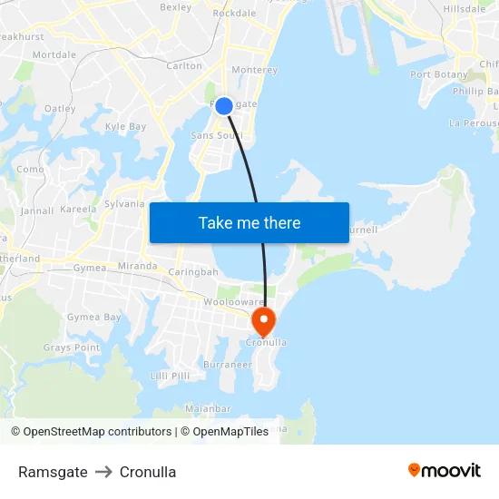 Ramsgate to Cronulla map