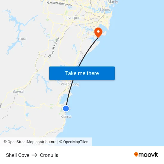 Shell Cove to Cronulla map