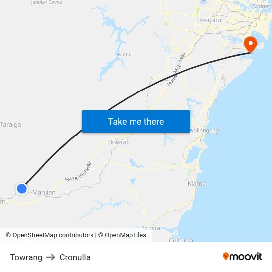 Towrang to Cronulla map