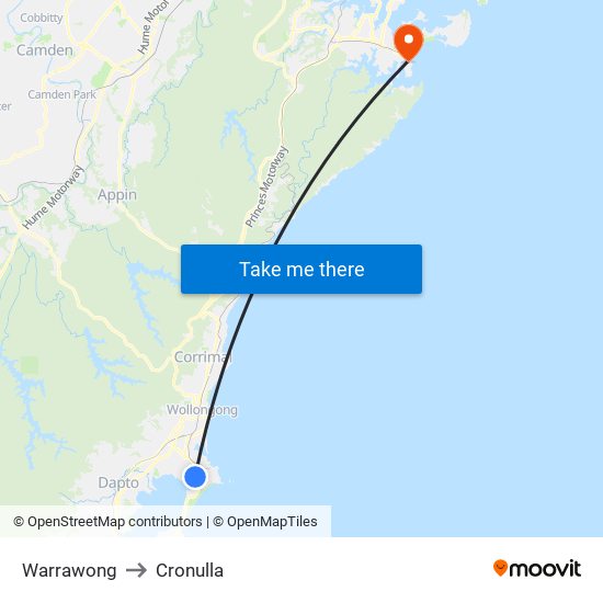 Warrawong to Cronulla map