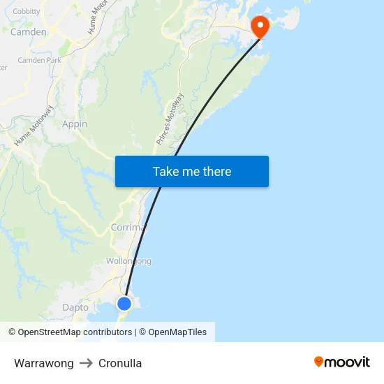 Warrawong to Cronulla map