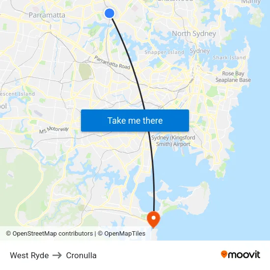 West Ryde to Cronulla map