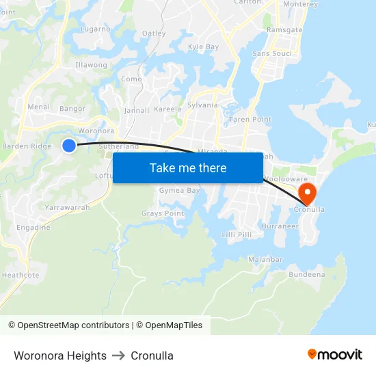 Woronora Heights to Cronulla map