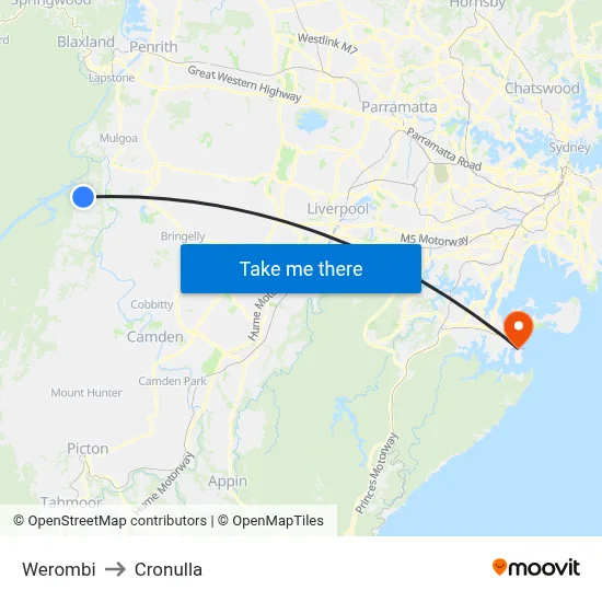 Werombi to Cronulla map