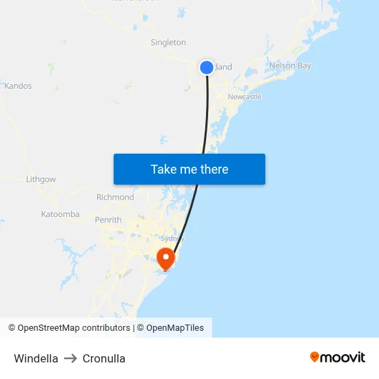 Windella to Cronulla map