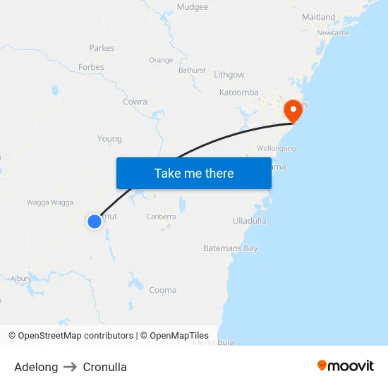 Adelong to Cronulla map