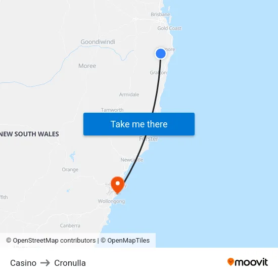 Casino to Cronulla map