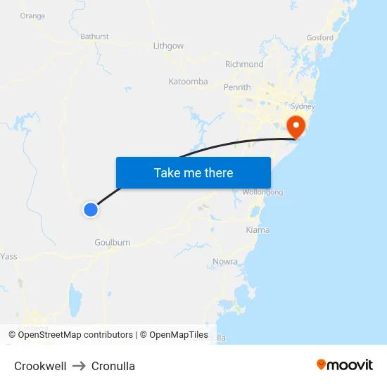 Crookwell to Cronulla map