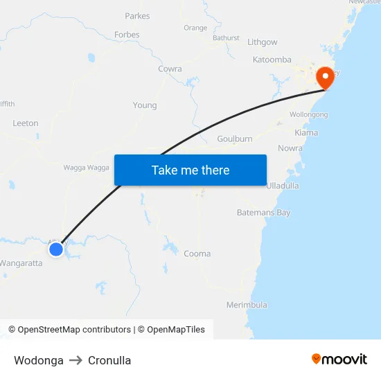 Wodonga to Cronulla map