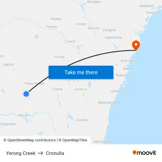 Yerong Creek to Cronulla map