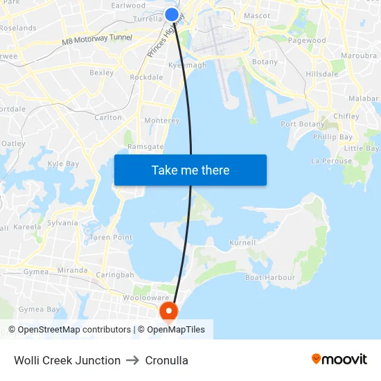 Wolli Creek Junction to Cronulla map