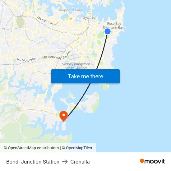 Bondi Junction Station to Cronulla map