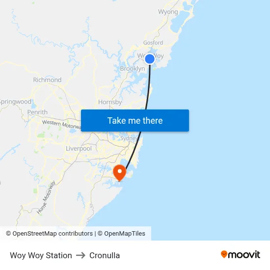 Woy Woy Station to Cronulla map