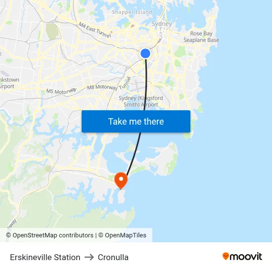 Erskineville Station to Cronulla map
