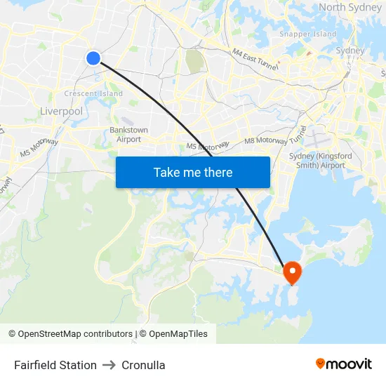 Fairfield Station to Cronulla map