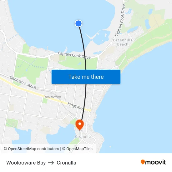 Woolooware Bay to Cronulla map