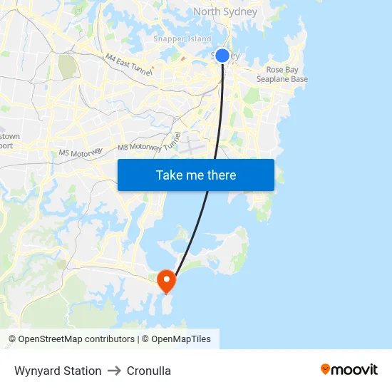 Wynyard Station to Cronulla map