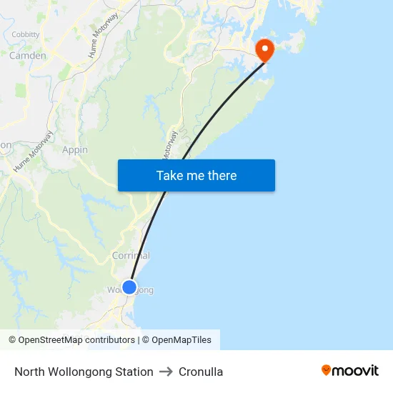 North Wollongong Station to Cronulla map