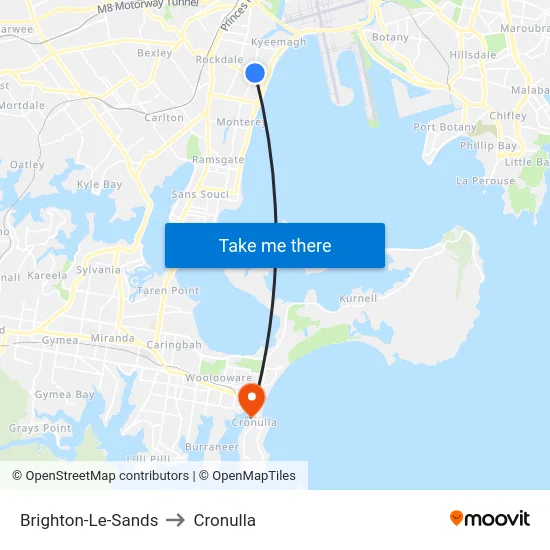 Brighton-Le-Sands to Cronulla map
