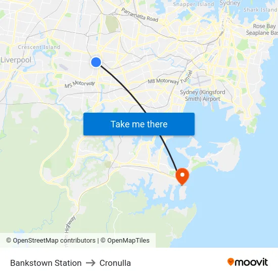 Bankstown Station to Cronulla map