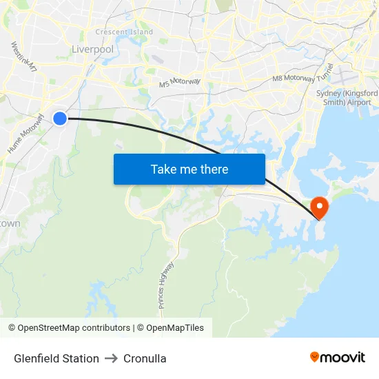 Glenfield Station to Cronulla map