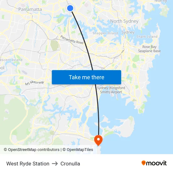 West Ryde Station to Cronulla map