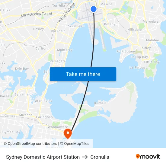 Sydney Domestic Airport Station to Cronulla map