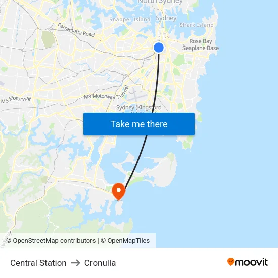 Central Station to Cronulla map
