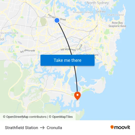 Strathfield Station to Cronulla map
