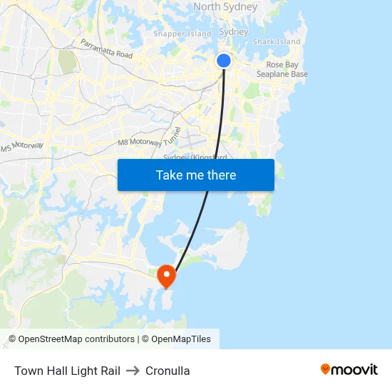 Town Hall Light Rail to Cronulla map