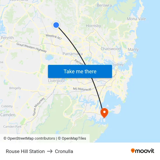 Rouse Hill Station to Cronulla map